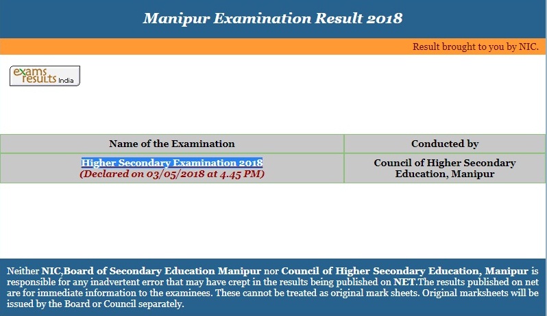 Manipur Board Class 12th Result 2020